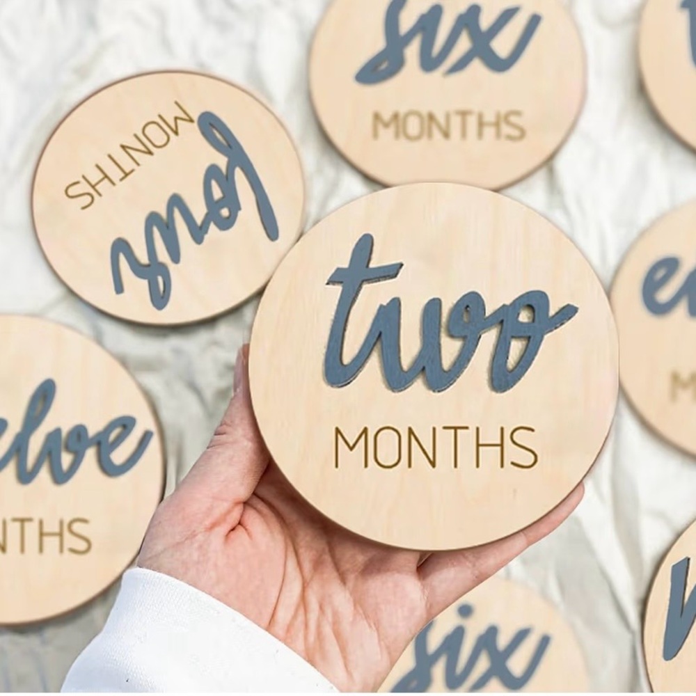 Gray and Natural Wooden Milestone Discs
